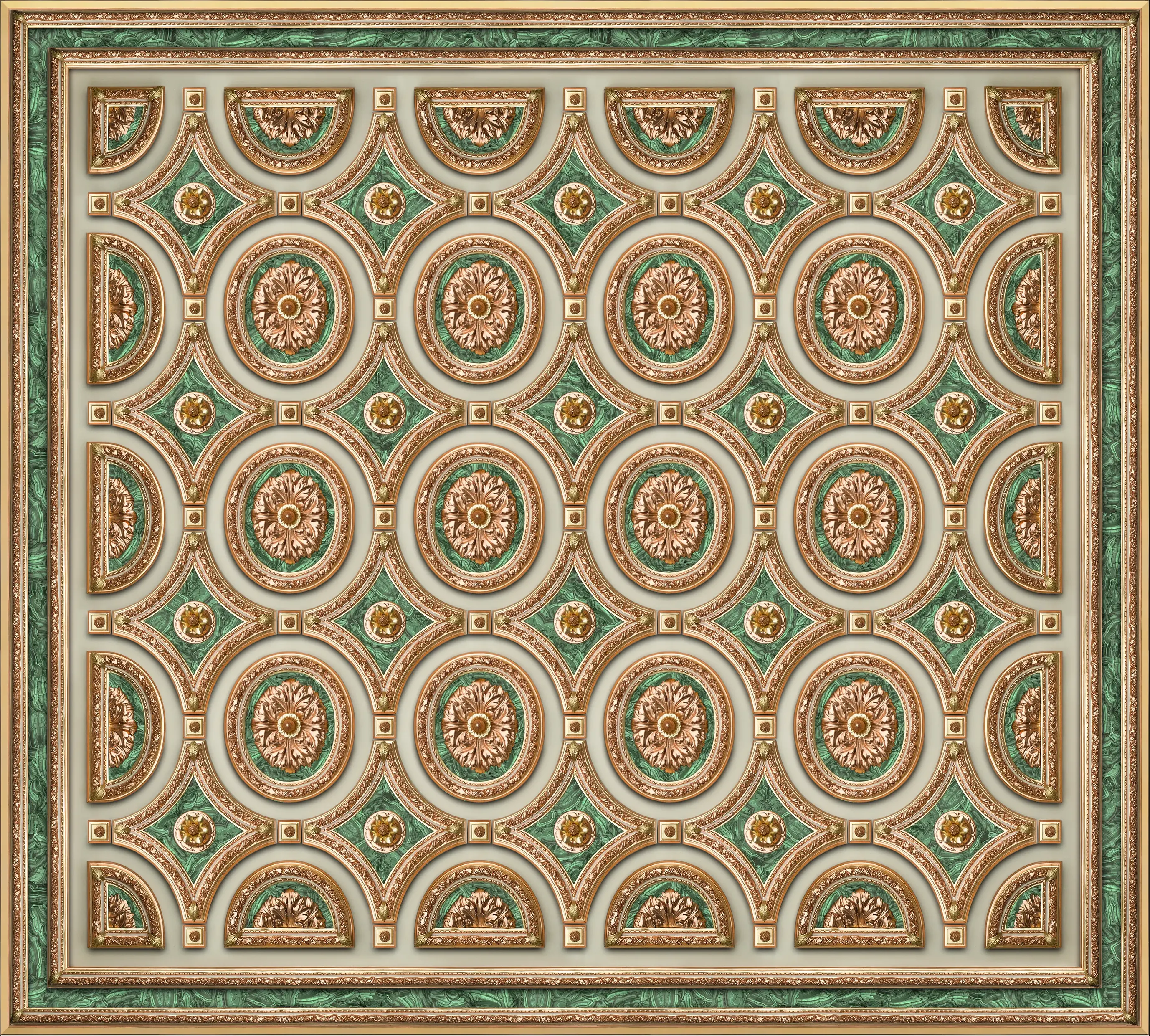 Soffitto Auriga - Vista completa del soffitto artistico decorato con doratura a missione